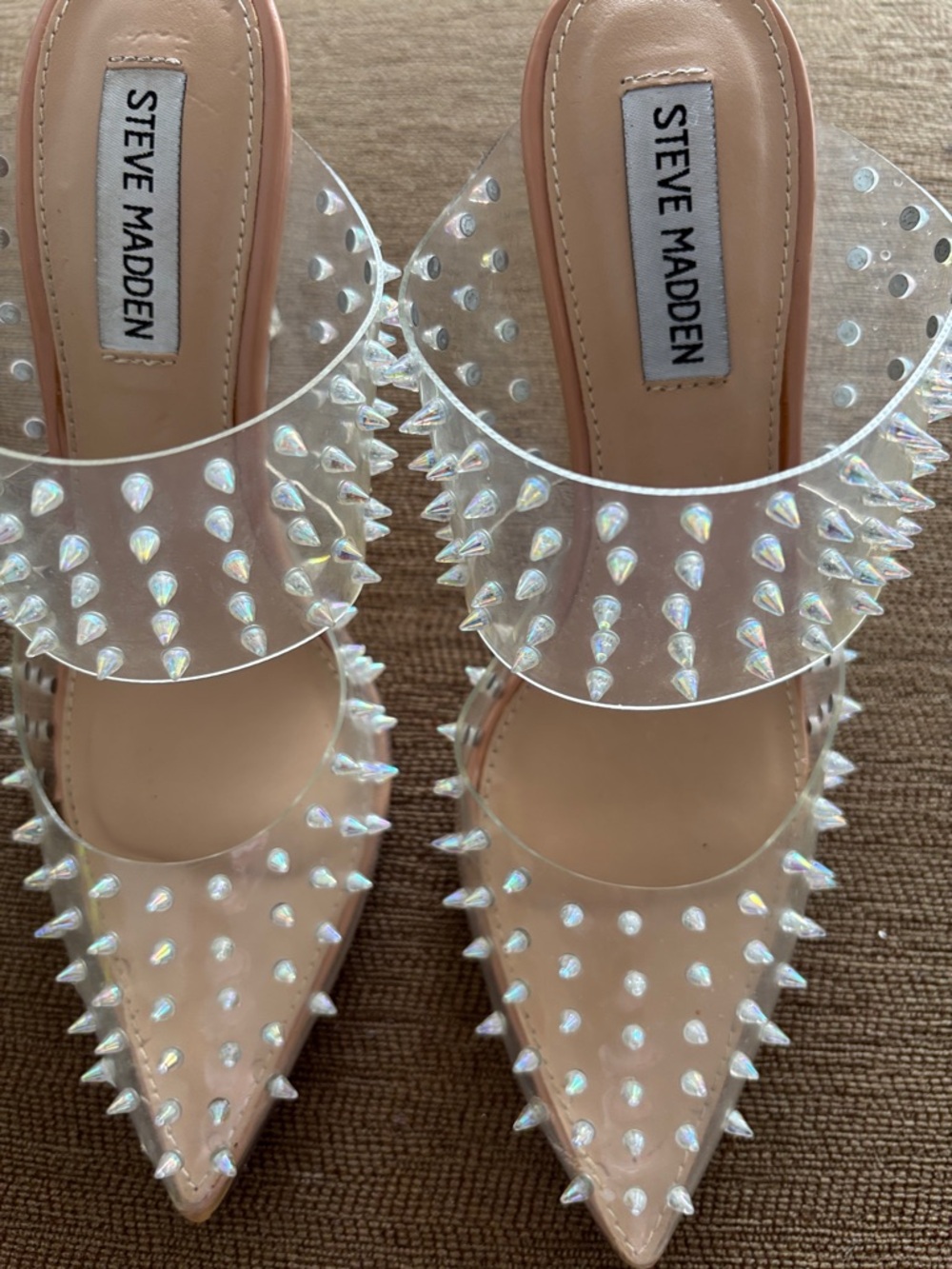 Steve Madden Clear Iridescent Spike Pointed-Toe Mule